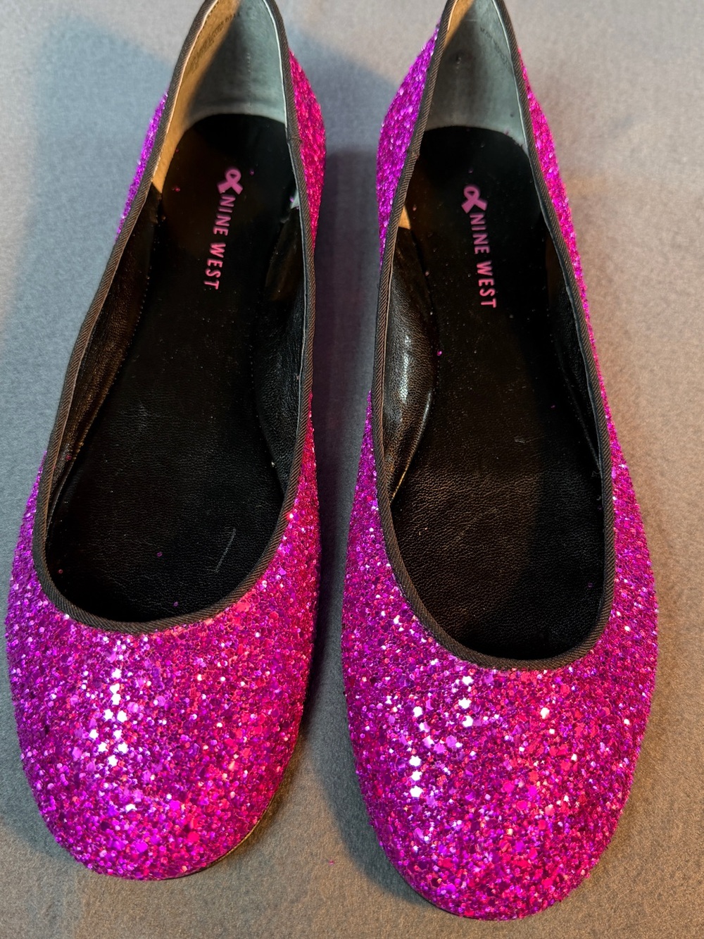 Nine West Girls Pink Glitter Ballet Flats – Size 9 – Sparkly Party Shoes